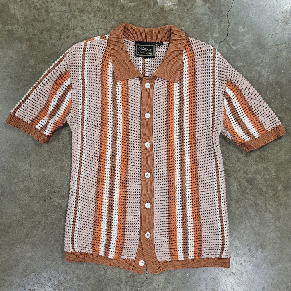 Men MASSIVE Luxury Edition Vintage Style Crochet Knitted Shirt SIZE Small